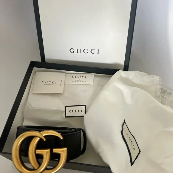 Gucci | Accessories | Gucci Black Belt With Gold Gg Buckle  display picture 3